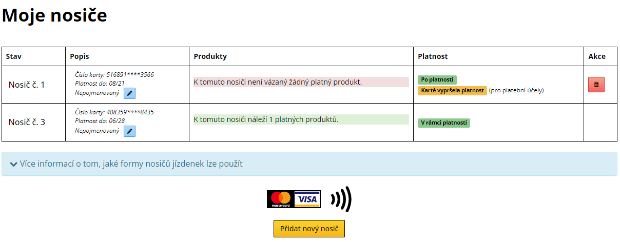 přidání nosiče